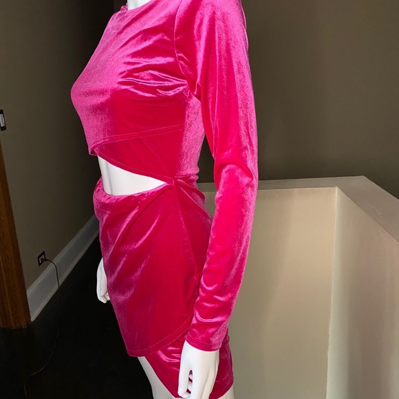Fuchsia Velvet Cut Out Mini Dress - Picture 2 of 8